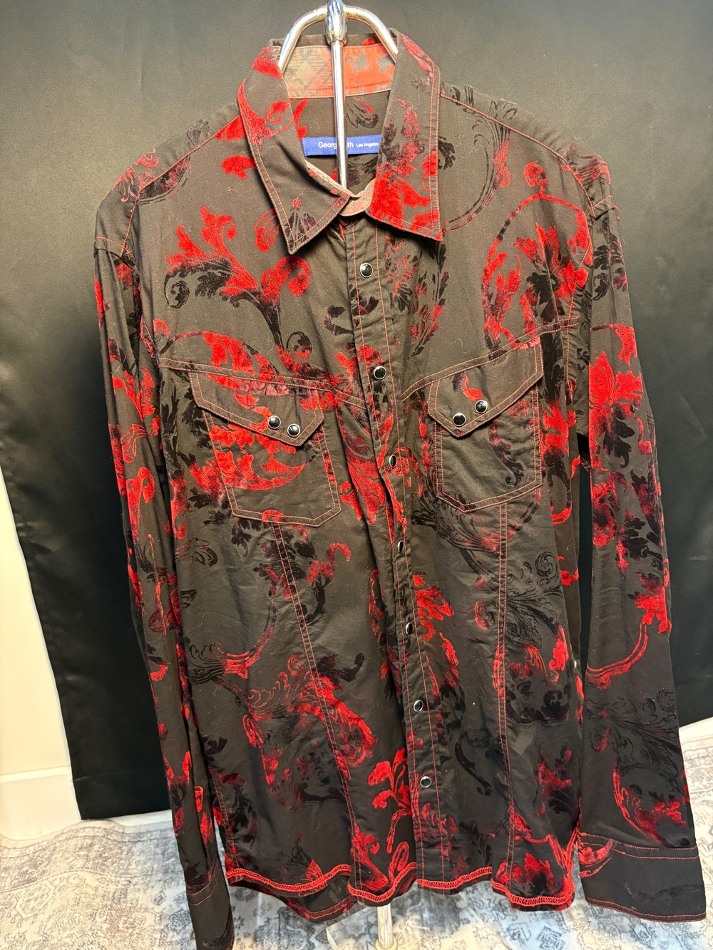 Geoffrey Beene Men’s Black & Red Patterned Button-Up Jacket